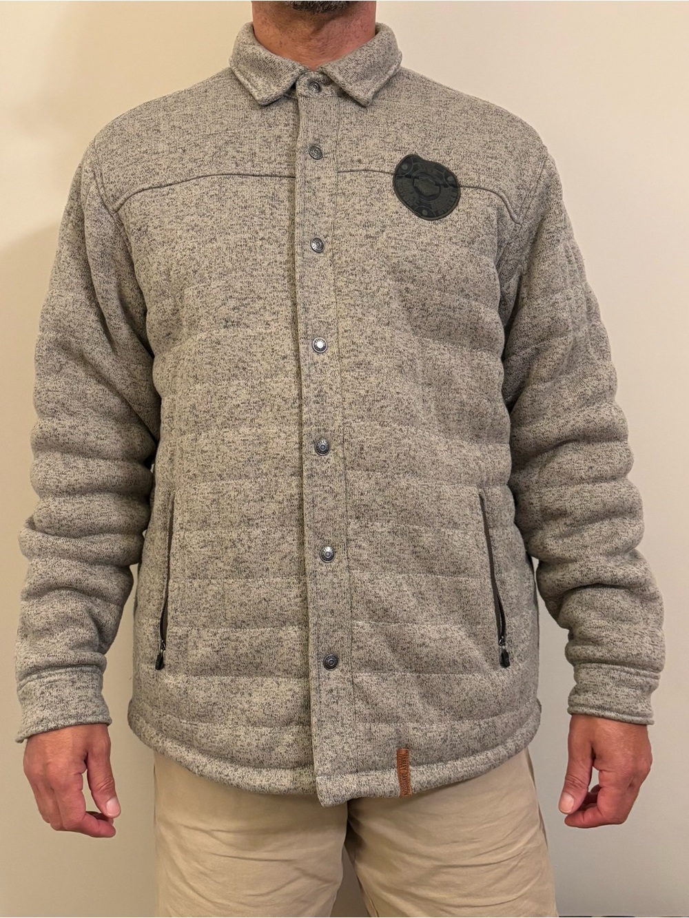 Harley Davidson Y2K Quilted Sweater Jacket XL Marled Taupe Gray Utility